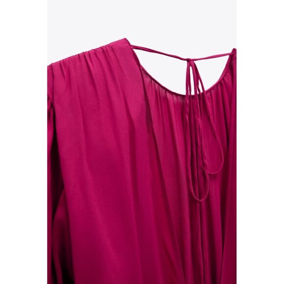 NWOT Zara Women's Fuchsia  Open Back Long Sleeve Blouse S | 8694/573 - Picture 7 of 7